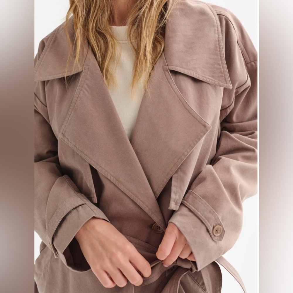 MATE the Label Tencel Twill Trench Coat Sz XS/S Mushroom Brown - Picture 5 of 11